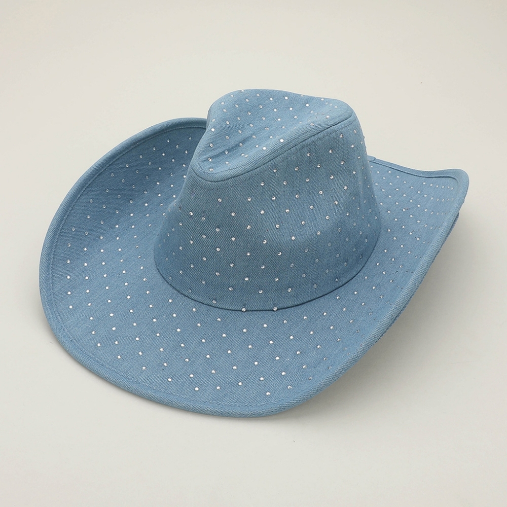 Blue Crystal Denim Fedora Rhinestone Hat Brim Womens Cowboy Cowgirl Western